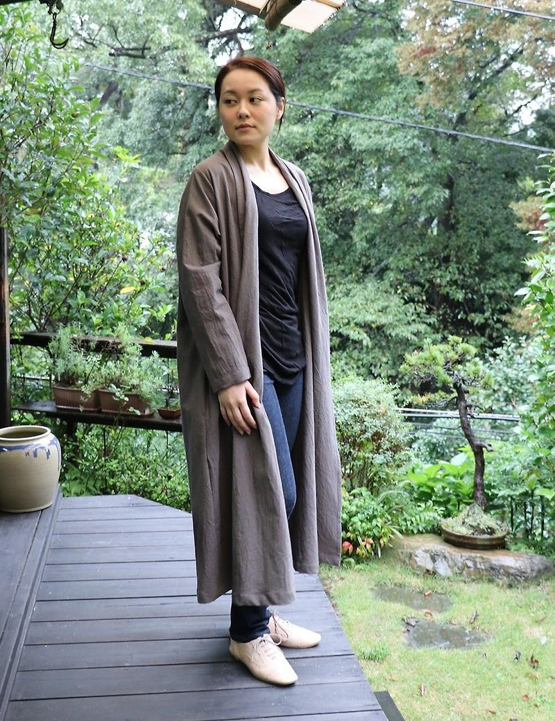 Cotton Linen gown coat - Women's Casual & Functional Jackets - Cotton & Hemp Gray