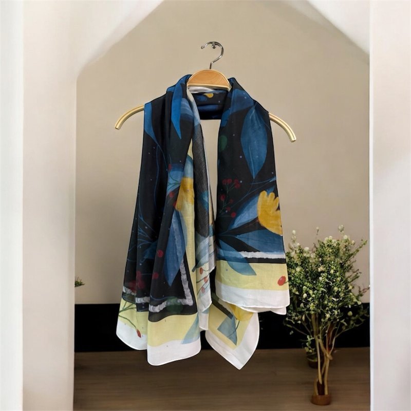 Me time系列2 - . Gentle and firm 120cm棉柔大方巾黑底白邊 - 圍巾/披肩 - 棉．麻 