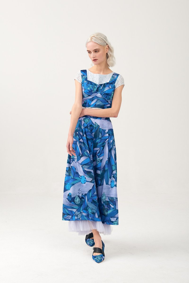 Long culottes in blue hair pattern