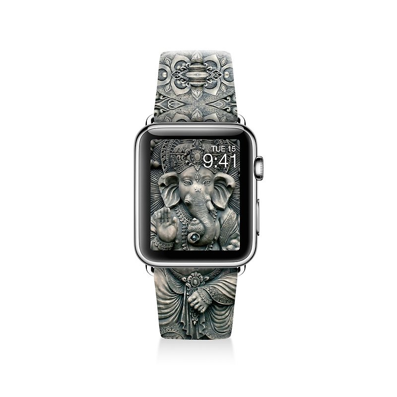 ガネーシャアップルウォッチバンド、デコアートアップルウォッチストラップS029（アダプターを含む） - 腕時計 - 革 多色