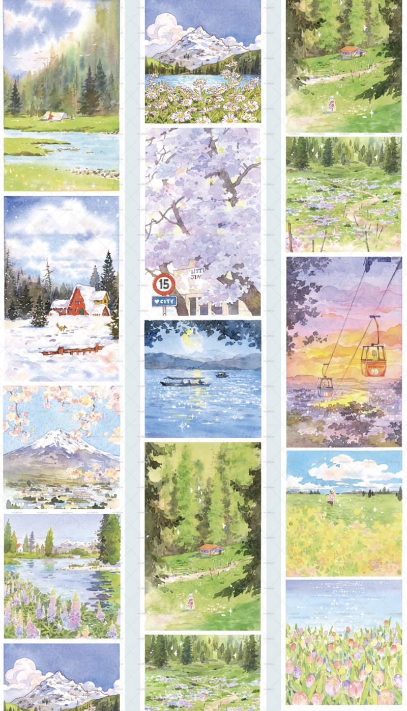 Traveler's Diary Landscape Design Washi Tape - Washi Tape - Other Materials Multicolor