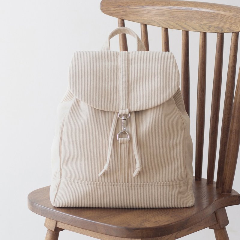 Autumn and winter new corduroy large backpack [Milk Camel] A4 can be placed for leisure, light and large capacity - Backpacks - Cotton & Hemp Khaki