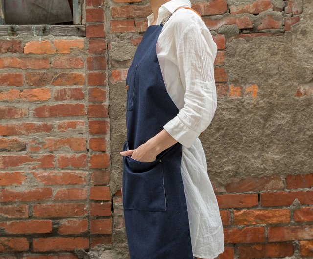 防水作業エプロン-ネイビーブルー/取り外し可能なレザーストラップ