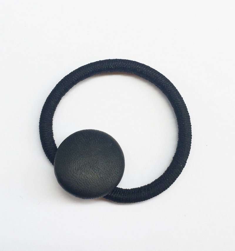 Sienna bag button elastic black hair ring black bracelet - Hair Accessories - Genuine Leather Black