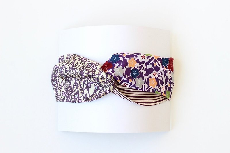 purple twist headband, one-of-a-kind, floral headband - 髮帶/頭箍 - 絲．絹 紫色