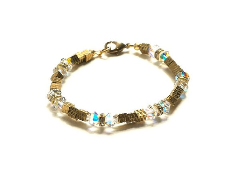 Brass and Crystal Beaded Bracelet - Bracelets - Gemstone White