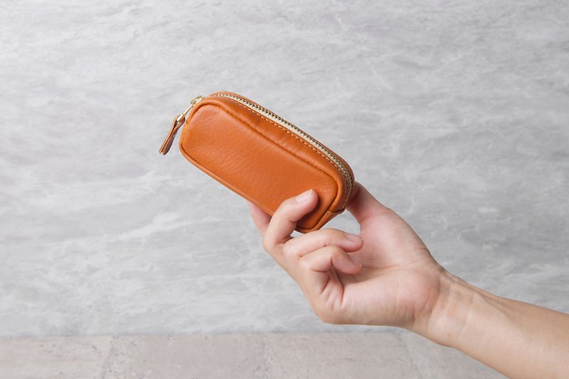 Mini Zipper Wallet Mini Zipper Pouch / Brown Tan - กระเป๋าใส่เหรียญ - หนังแท้ สีกากี