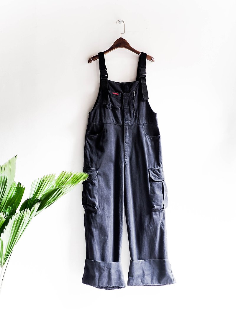 River Hill - graphite Diablo Youth Day in mind Letters Antique jumpsuit denim suspenders trousers overalls oversize vintage denim - จัมพ์สูท - ผ้าฝ้าย/ผ้าลินิน สีดำ