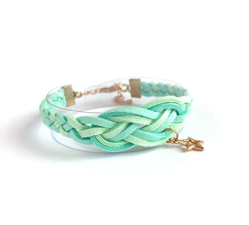 Handmade Braided Sailor Knot Bracelets Rose Gold Series-light blue and green  - Bracelets - Other Materials Blue