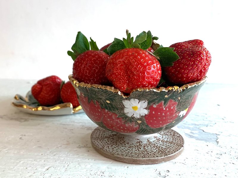 Strawberry Impression Ice Cream Cup Ice Bowl_Ceramic Bowl - Bowls - Pottery Red
