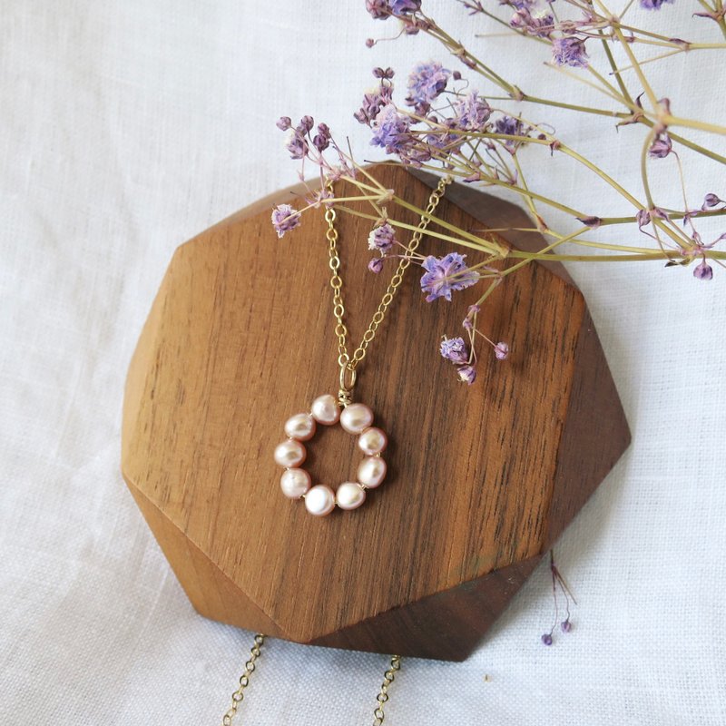 Circle#Natural lilac pearl round pendant#American 14KGF necklace#Ring pendant#Pearl necklace - Necklaces - Pearl Purple