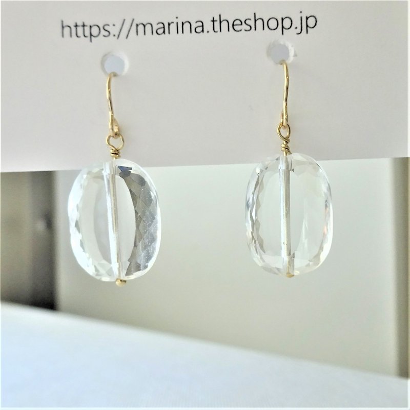 14kgf♡Crystal pierced earring - Earrings & Clip-ons - Gemstone White