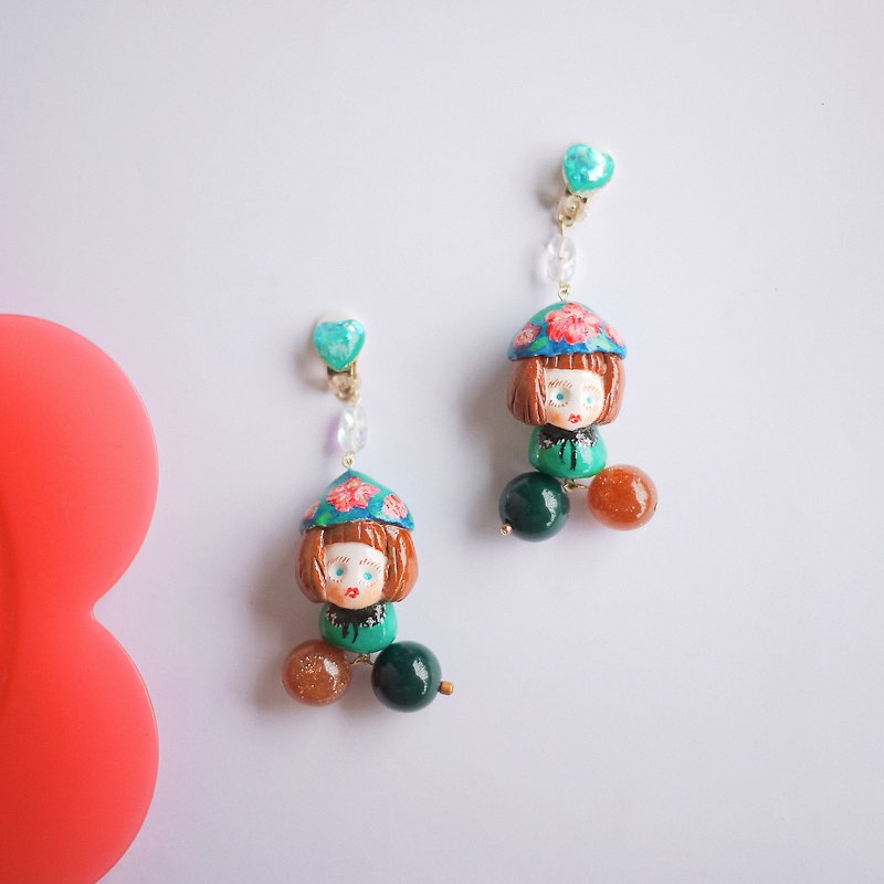 Canvas sense girl cute elf earrings Clip-On - Earrings & Clip-ons - Clay Green