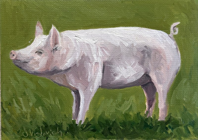 Pig painting Original Oil Painting Farm Animal painting Farm House wall art - Wall Décor - Other Materials 