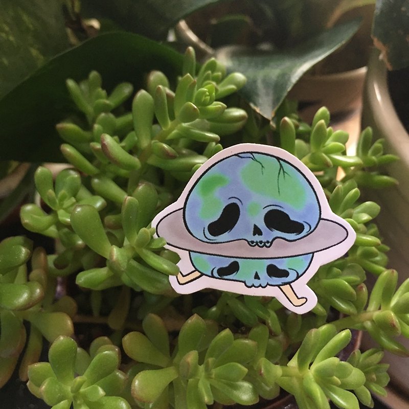 Hand-painted stickers matte non-waterproof cute leaflet original skull planet - Stickers - Paper Blue