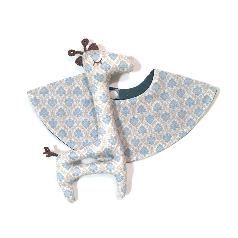 babygift    giraffe Stai &  rattle set - ผ้ากันเปื้อน - ผ้าฝ้าย/ผ้าลินิน สีน้ำเงิน