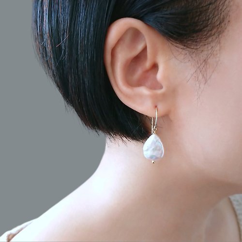 Joyce Wu Handmade Jewelry 新版 - 巴洛克淡水珍珠 水滴形 14Kgf 包金 法式耳勾耳環