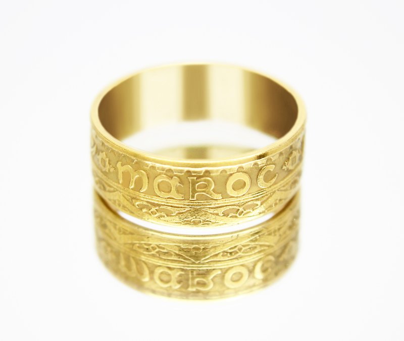Gold Coin Ring Morocco Coin Ring 50 francs 1952 18k gold plated ring coin ring - 戒指 - 其他金屬 