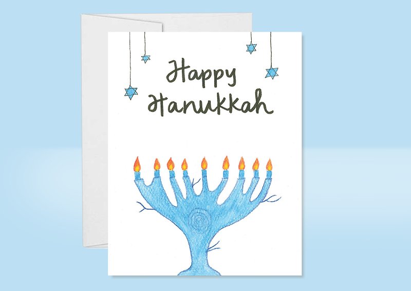 Hand Painted Hanukkah Card, Personalized Chanukah Card, Holiday Greeting Card - Cards & Postcards - Paper 