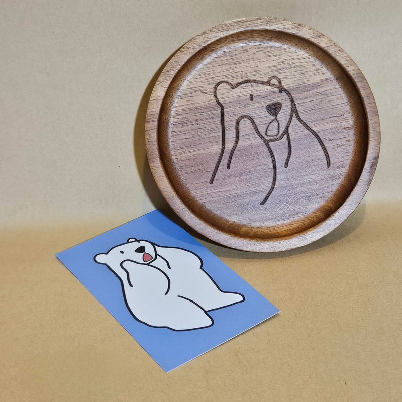 Wow! White Bear -Wooden Coaster - ที่รองแก้ว - ไม้ สีนำ้ตาล