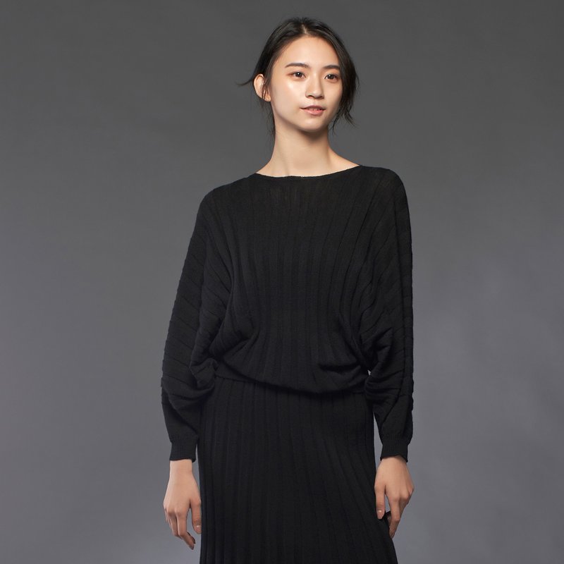 黑色純羊毛連袖針織毛衣 - 女毛衣/針織衫 - 羊毛 黑色