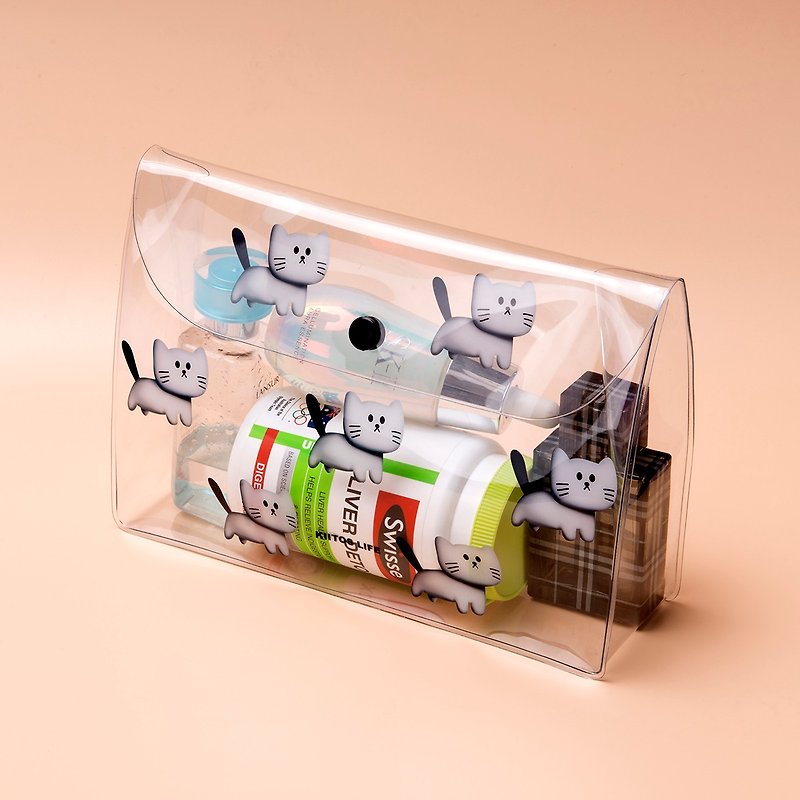 Private space theme PVC waterproof cosmetic bag / sundries bag / storage bag - transparent cat 01 - Toiletry Bags & Pouches - Plastic White