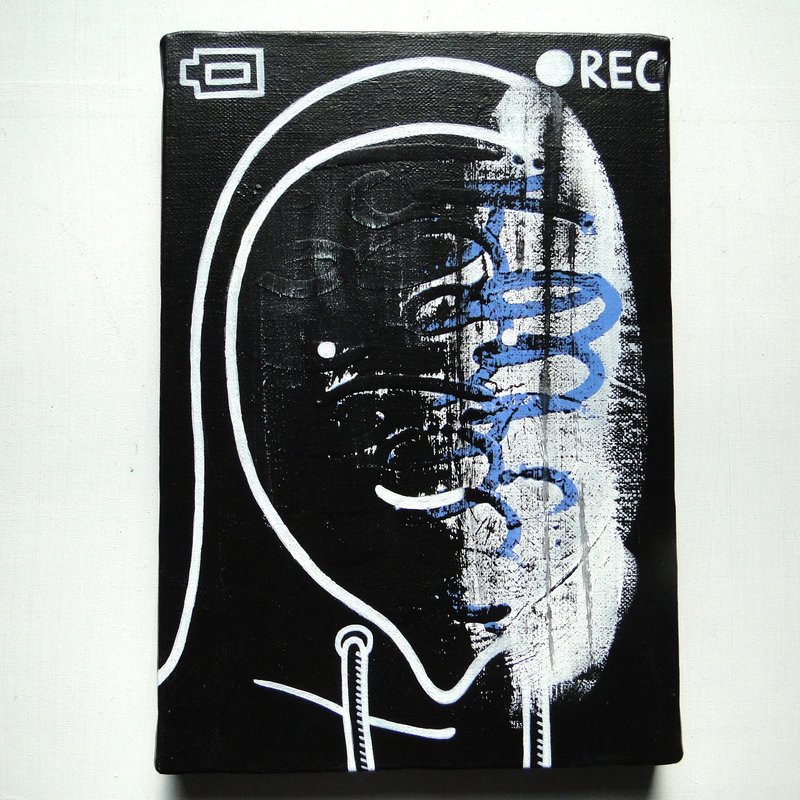 暗闇の中のグラフィティアート 原画 絵画 キャンバス画 人物画 モノクロ - 海報/掛畫/掛布 - 顏料 黑色