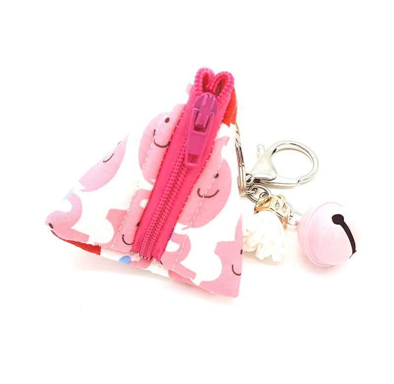 Dumpling Coin Keychain Pouch - Pink Elly - 鑰匙圈/鑰匙包 - 棉．麻 