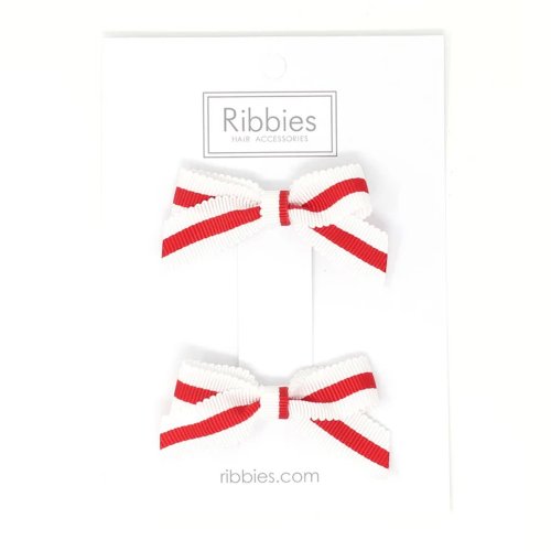 Ribbies 臺灣總代理 英國Ribbies經典蝴蝶結2入組-紅白條紋