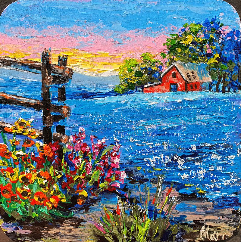 Bluebonnets Painting Texas Original Art Floral Blue Fields Landscape Wildflowers - โปสเตอร์ - วัสดุอื่นๆ สีน้ำเงิน