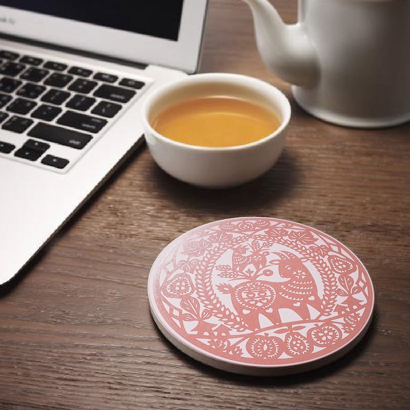 [Play the United States Cultural and Creative] Taiwan paper-cut series_absorbent ceramics_囍洋洋洋喜事 coasters - ที่รองแก้ว - ดินเผา สึชมพู