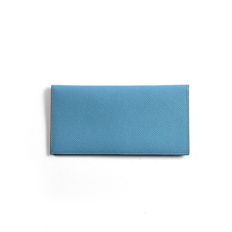 Germany WEINHEIM WAPROLUX Calfskin Lightweight Double Folding Long Clip-Aqua Blue - Wallets - Genuine Leather Blue