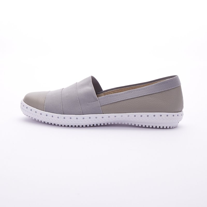 Large size women's shoes 41-44 made in Taiwan casual leather stitching flat loafers 2.5cm gray - Women's Casual Shoes - Genuine Leather Gray