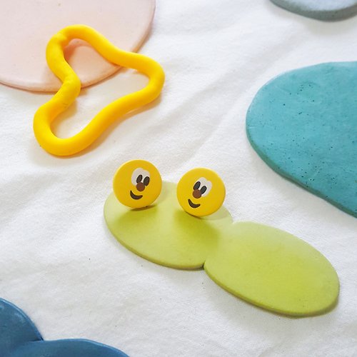 我物 WOW WOO ㄎㄧㄤ系列 貼耳 耳環 - 黃圓 可愛 表情 耳針 耳釘 (可改 耳夾)
