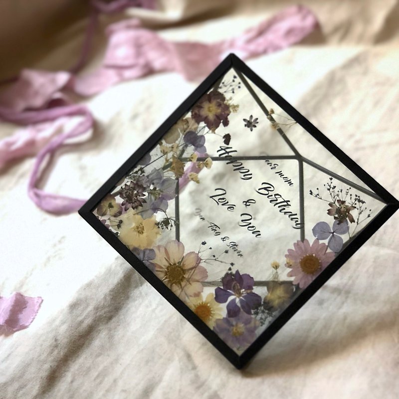 紀念日 押一束花相框立體卡 正方金幾何造型桌飾禮物 - 乾花/永生花 - 其他金屬 