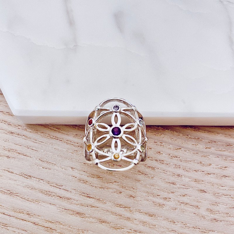 Flower of life ring 7 charkra - แหวนทั่วไป - เงินแท้ หลากหลายสี