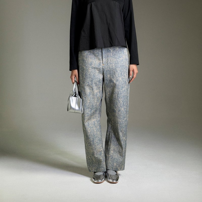 墨韻暈染牛仔長褲 - 女長褲 - 棉．麻 藍色