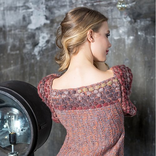 Knittessa Orange-grey Trimmed Knit Pullover. Hand Knitted. High-quality handmade.