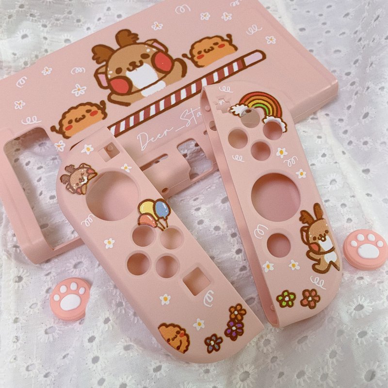 Fawn Deer Cake Switch Protective Case | Protective Soft Shell---Pink (Customized Name) - แกดเจ็ต - ยาง 