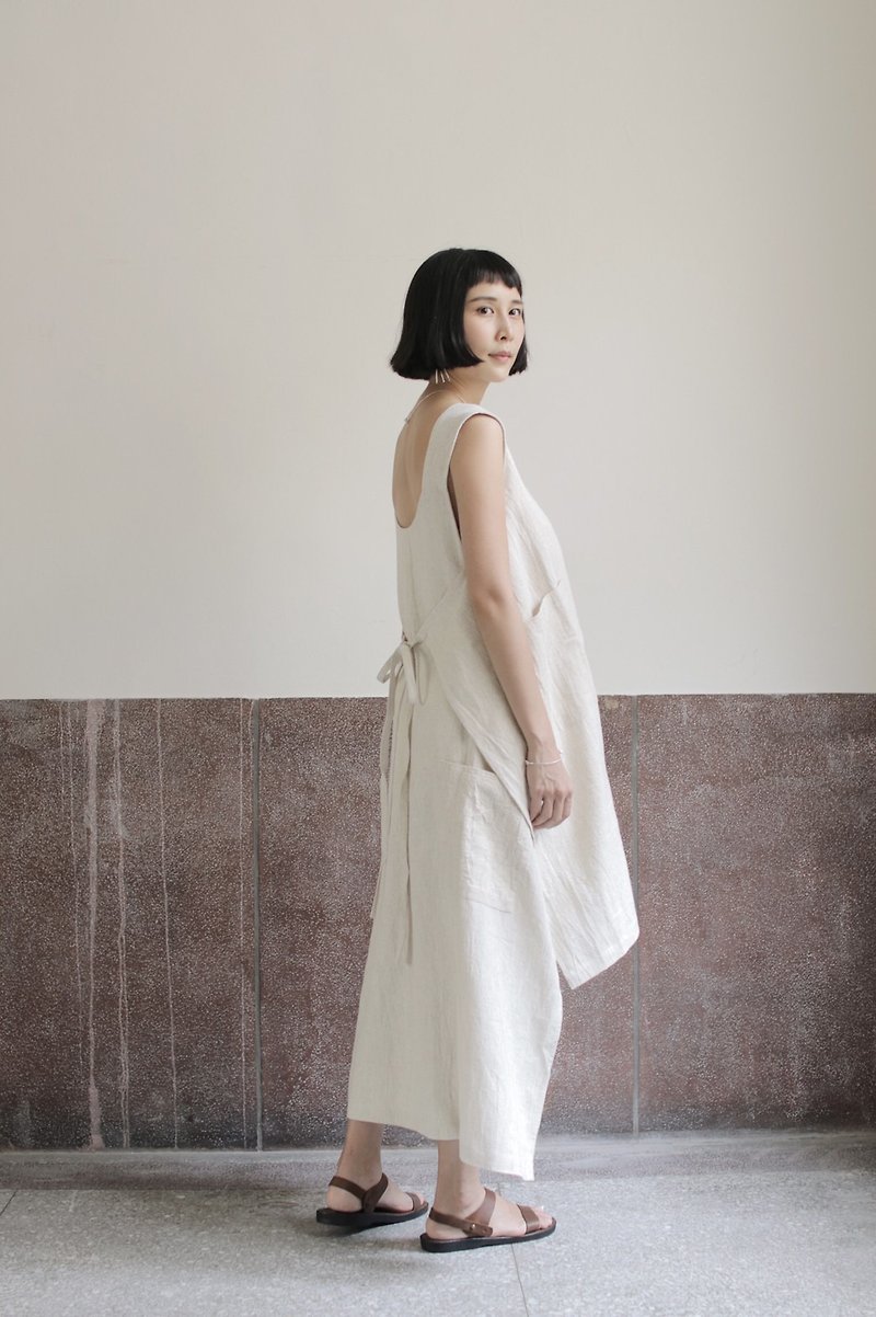 SIXTH SENSE Linen Apron Dress_Linen - ชุดเดรส - ผ้าฝ้าย/ผ้าลินิน ขาว