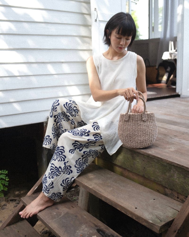 Mulmul marigold wide pants - กางเกงขายาว - ผ้าฝ้าย/ผ้าลินิน สีน้ำเงิน