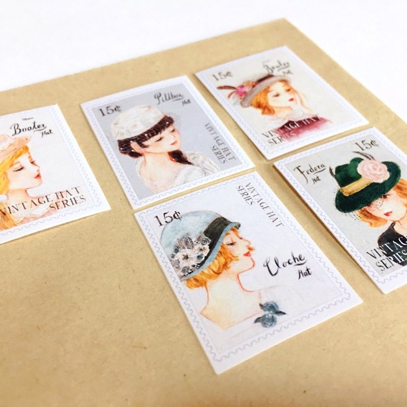 Stamps of Hats  Waterproof Stickers 5pcs - สติกเกอร์ - กระดาษ ขาว
