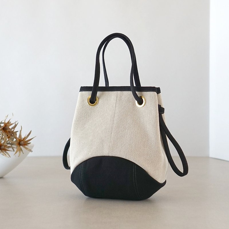 Puppy / Black x Marbled Beige [Made to Order] Trocco Canvas Bag - Messenger Bags & Sling Bags - Cotton & Hemp Black