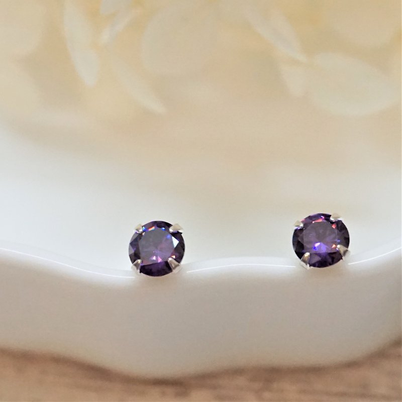 ll modo color zirconium ear needles - Earrings & Clip-ons - Sterling Silver Purple