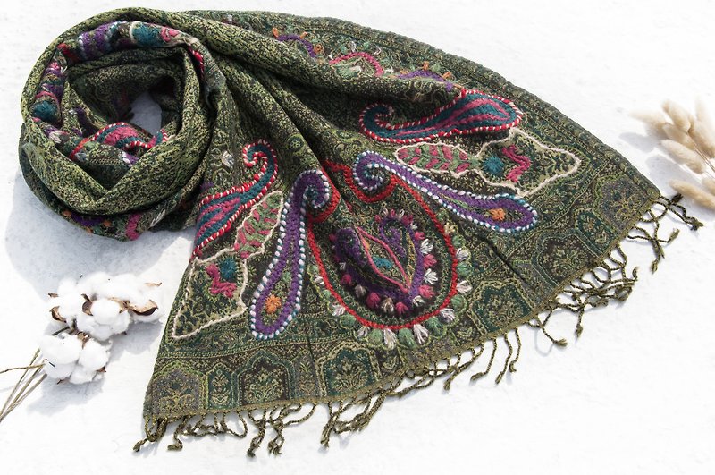 Cashmere Blanket Embroidered Blanket Wool Cover Blanket Warm Shawl Knitted Embroidered Wool Shawl/Knitted Cover Blanket/Embroidered Scarf/Cashmere Shawl/Cashmere Christmas-Flower - Knit Scarves & Wraps - Wool Multicolor