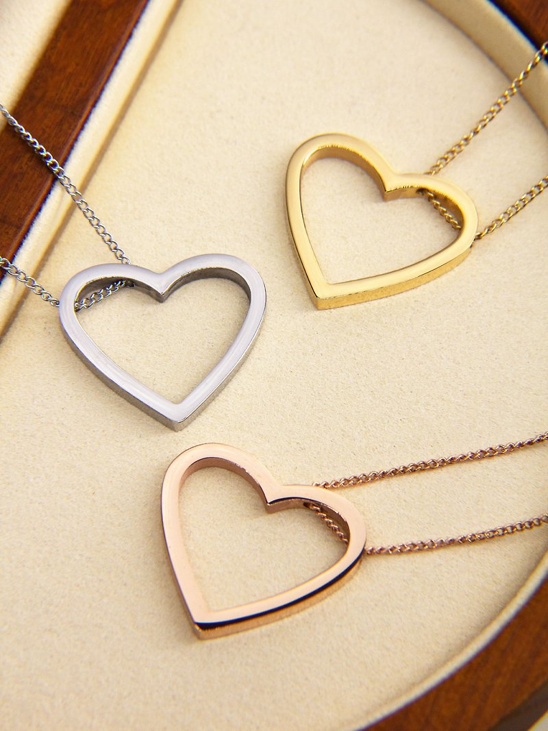 Open Heart Pendant Necklace | Dainty Heart Jewelry | Love Heart Pendant | - สร้อยคอ - สแตนเลส 