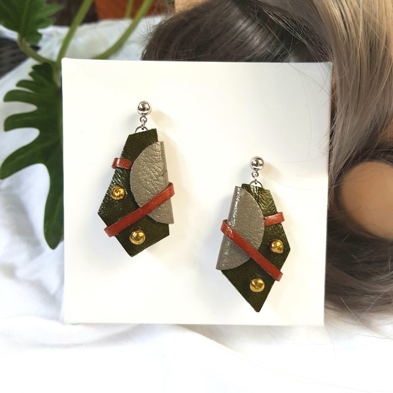 Earring Layer (olive green) - Earrings & Clip-ons - Genuine Leather 