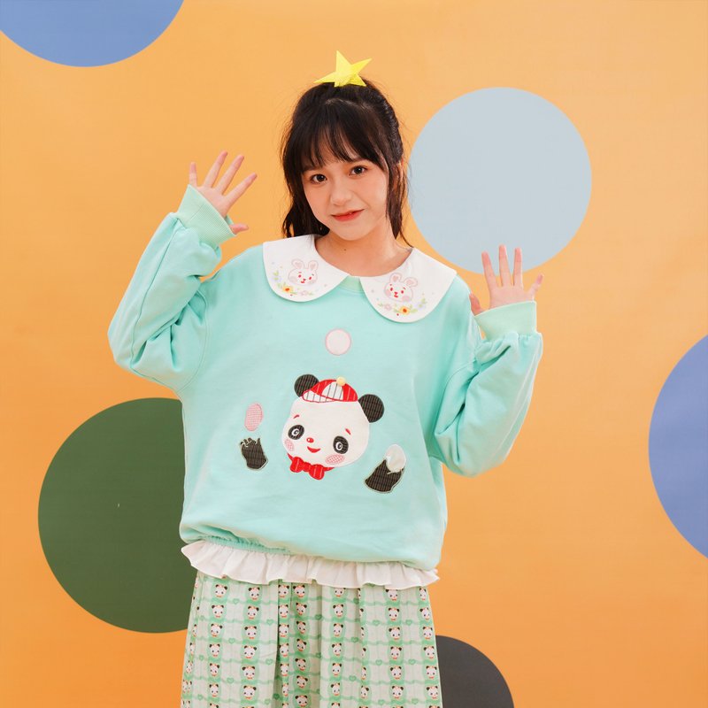 熊貓小滅滅衛衣 復古昭和 可愛舒服 透氣純棉 精美刺繡 春夏新品 - 帽T/大學T - 棉．麻 綠色