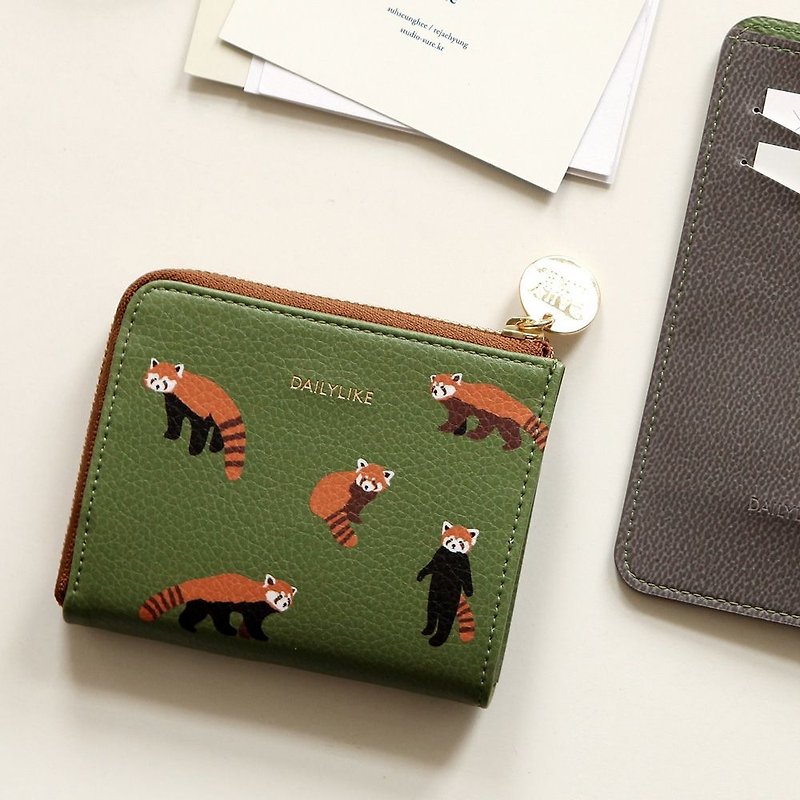 Dailylike beautiful life leather ticket card purse -01 red panda, E2D42291 - กระเป๋าใส่เหรียญ - กระดาษ สีเขียว