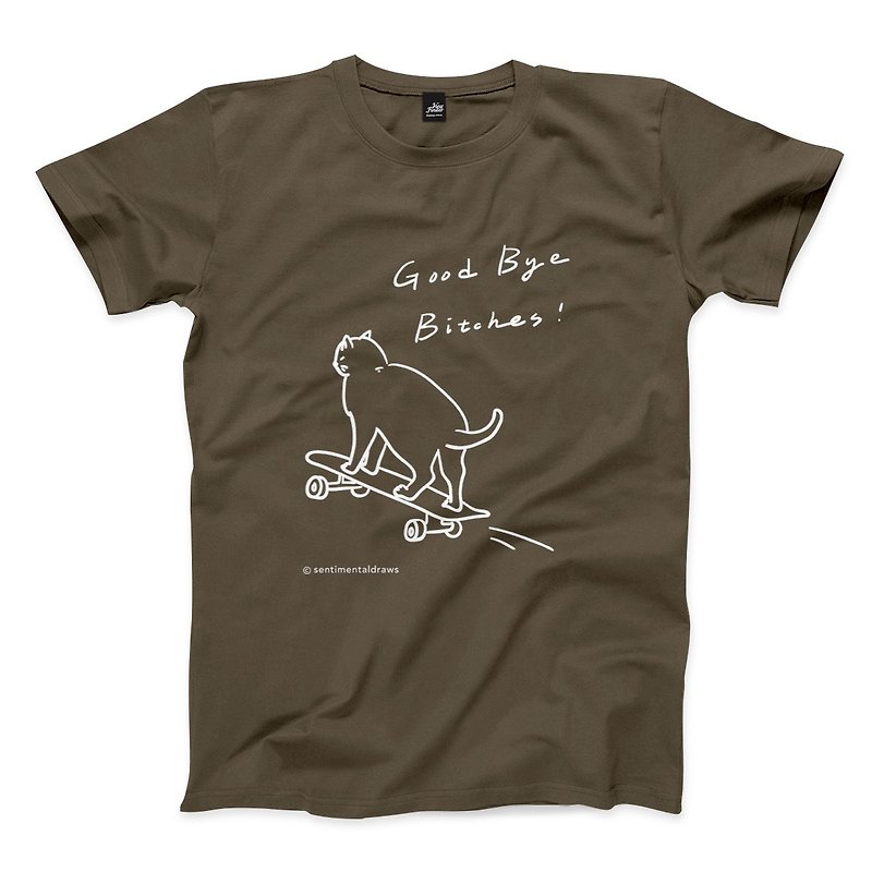 Say goodbye to bitches-dark gray-unisex T-shirt - เสื้อยืดผู้ชาย - ผ้าฝ้าย/ผ้าลินิน สีเทา